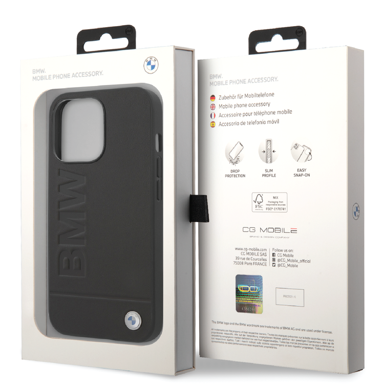 BMW Magsafe Real Leather Hard Case with Hot Stamp and Metal LogoiPhone 14 Pro Max Compatibility - Black