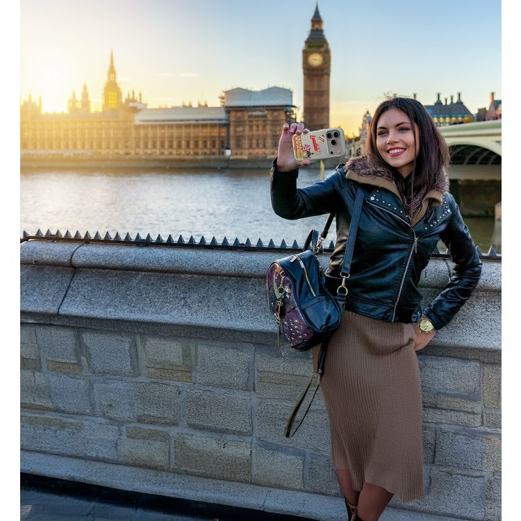 Levelo Vallo PU Leather Case for iPhone 17 Pro Max with Embroidery London Finish, Comfortable Hold, Durable PU Leather, Raised Bezels for Camera and Screen, True Microfiber Interior Lining, Scratch & Wear Resistant, Shock-Resistant Bumper - Brushed Silver