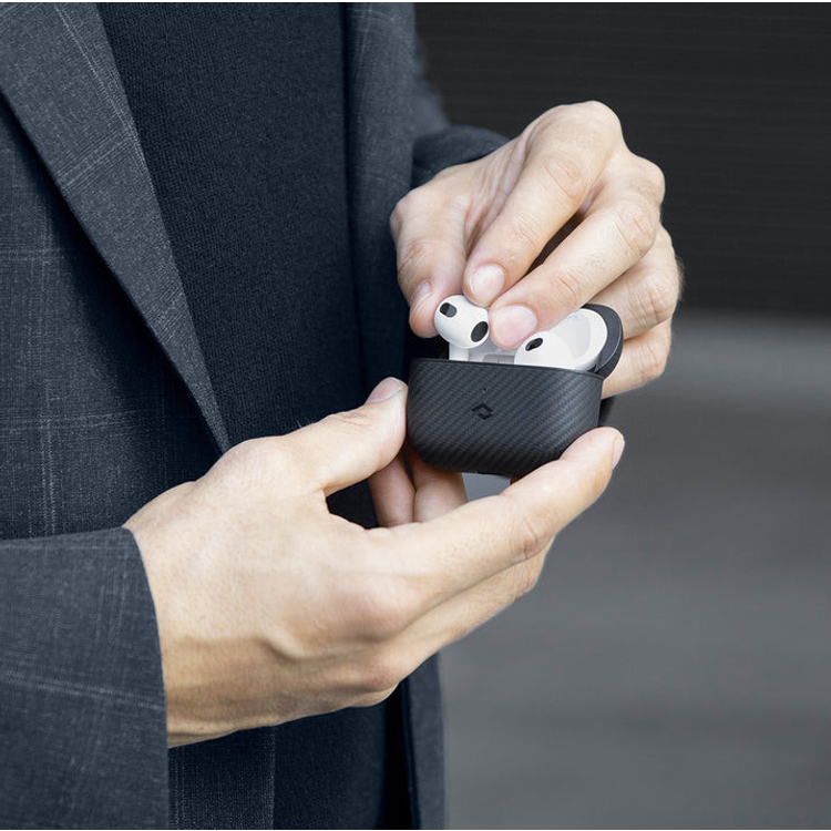 Pitaka MagEZ Magsafe Airpods Case for Airpods 3 - أسود / رمادي من نسيج قطني طويل