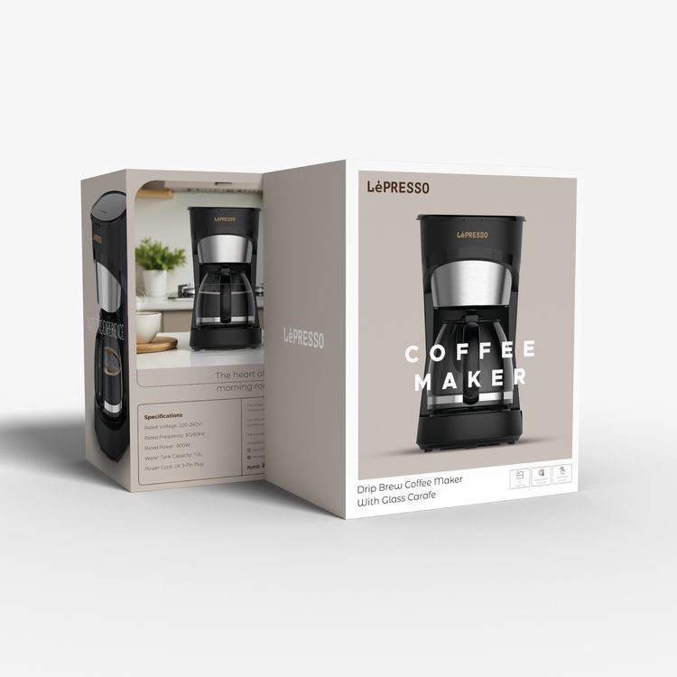 صانع القهوة LePresso بخاصية التنقيط مع إبريق زجاجي، سعة خزان المياه 1.5 لتر، قدرة 900 واط، سعة إبريق القهوة 15 كوبًا، فلتر نايلون قابل للغسل، وظيفة الحفاظ على السخونة - أسود