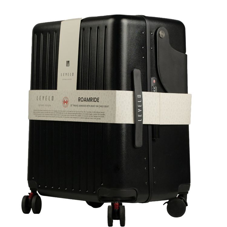 Levelo RoamRide 22" Travel Luggage with Built-in Child Seat, Impact Resistance Shell, Hypoallergenic Interior Comfort, 100kg Weight Bearing, Fusion Telescopic Handle - Metallic Black