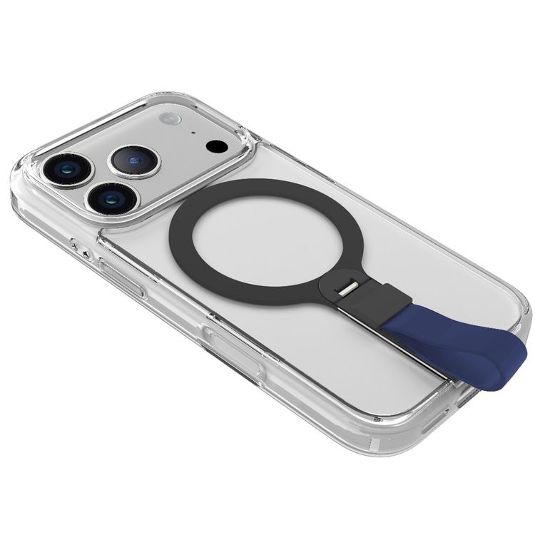 Levelo Spira MagSafe Clear Grip Case for iPhone 17 Pro Max, Strong Magnets, Horizontal & Vertical Viewing, Shock-Resistant Bumper, Anti-Scratch, 360° Rotating Metal Kickstand - Midnight Blue