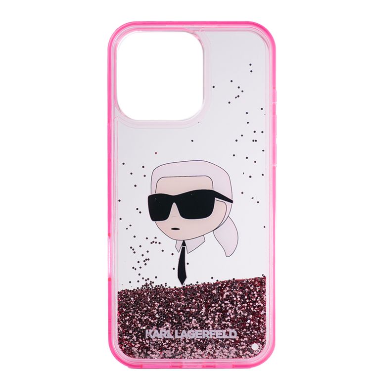 KARL LAGERFELD Liquid Glitter Hard Case with NFT Karl Head for iPhone 16 Pro Max, Slim Profile, Drop Protection - Pink