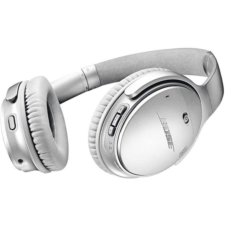 Bose Wireless Bluetooth Headphones with Active Noise Canceling, NFC, 20 Hours Playtime, 2 Hours Charging Time, Bluetooth & 3.5mm 1.2m Audio Cable Connectivity, 2400 to 2483.5 MHz Frequency, 90° Earpiece Swivel, 20dB Bluetooth Transmitter Power, 30.5cm Micro-USB Charging Cable, LED Indicator - Silver