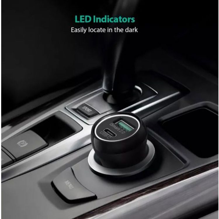 RAVPower Dual Ports USB Car Charger 36W with Type-C Port 18W Quick Charge 3.0, LED Indicator,  Fast and Safe Charging, Compact & Portable Design Car Power Adapter