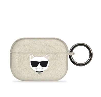 CG Mobile Karl Lagerfeld TPU Choupette Glitter Case with Ring Compatible for Apple Airpods Pro, Scratch & Drop Resistant, Dustproof & Absorbing Protective Silicone