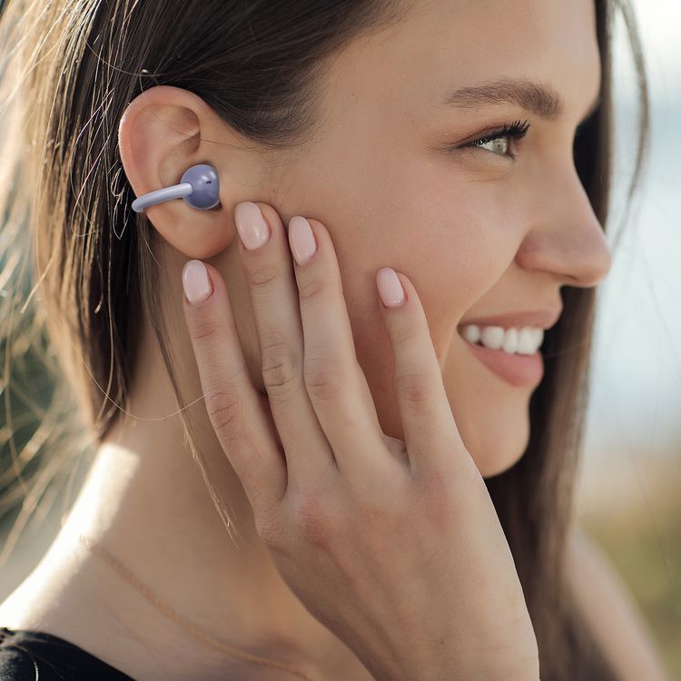 Green Lion Sonix Clip On Earbuds with Environmental Noise Cancellation, Up to 6 Hours of Playtime, 10m Transmission Range, IPX5 Waterproof Rating, Touch Control - Purple