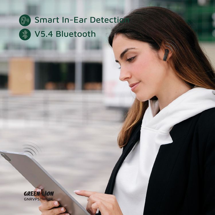 Green Lion River Plus True Wireless Earbuds with ANC + ENC Clarity, 2.4G Connector Included, Up to 7 Hours of Playtime, Smart in-Ear Detection, Bluetooth Version 5.4, -42dB Noise Reduction, 35 Hours Standby Time - Black