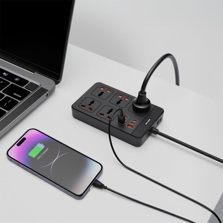 مقبس كهرباء جرين لايون GS 500 مع توافق عالمي، مقاوم للاشتعال من نوع PC، حماية أثناء الشحن، محطة 11 في 1، مزلقات أمان، سلك طاقة بطول 3 متر