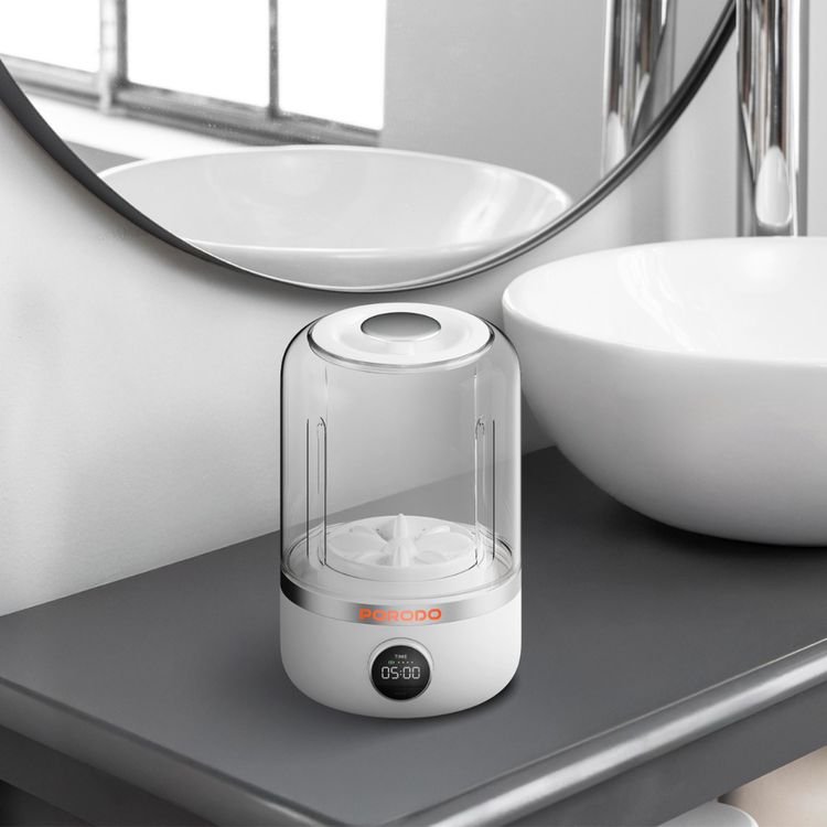 Porodo Lifestyle Cordless Mini Washing Machine for Delicate & Baby Clothes, Dual Washing Modes, LED Digital Display, 1.2L Cup Capacity, 10W Rated Power, 4000mAh Battery Capacity, Type-C Charging Port - White