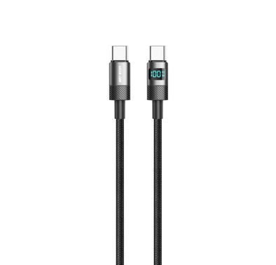 Green Lion LED Display Braided 1m USB-C to USB-C Cable, 100W Charging, Charge & Sync, Secure & Safe, 480Mbps Data Transfer Speed - Black
