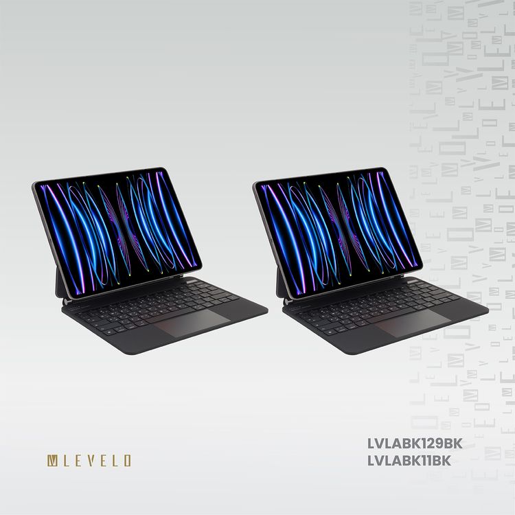 Levelo AeroBoard Saffanio Leather Wireless Keyboard for iPad Pro 12.9" & iPad Air 13" M3 (2025) with Multi-Gesture Trackpad, 300 Hours Standby Time, Up to 130° Adjustable Angle - Black