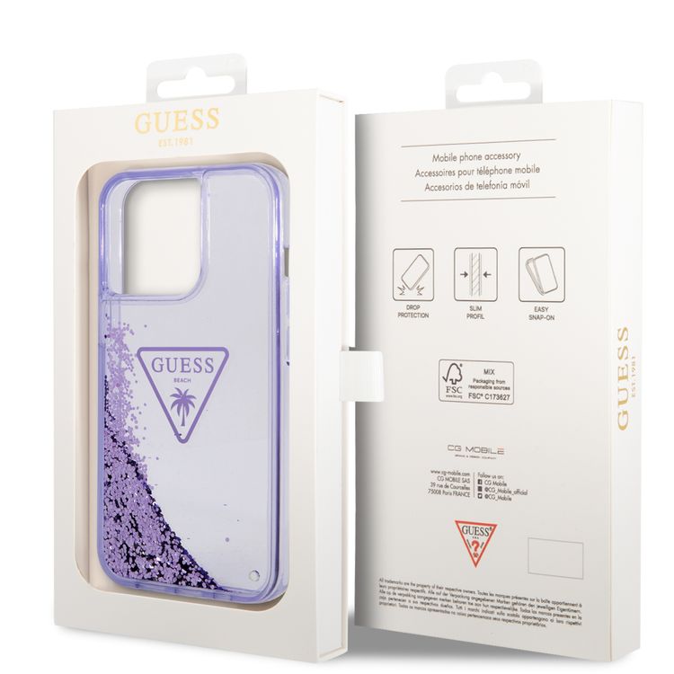 Guess Liquid Glitter Case With Translucent Triangle Logo - iPhone 14 Pro - Purple