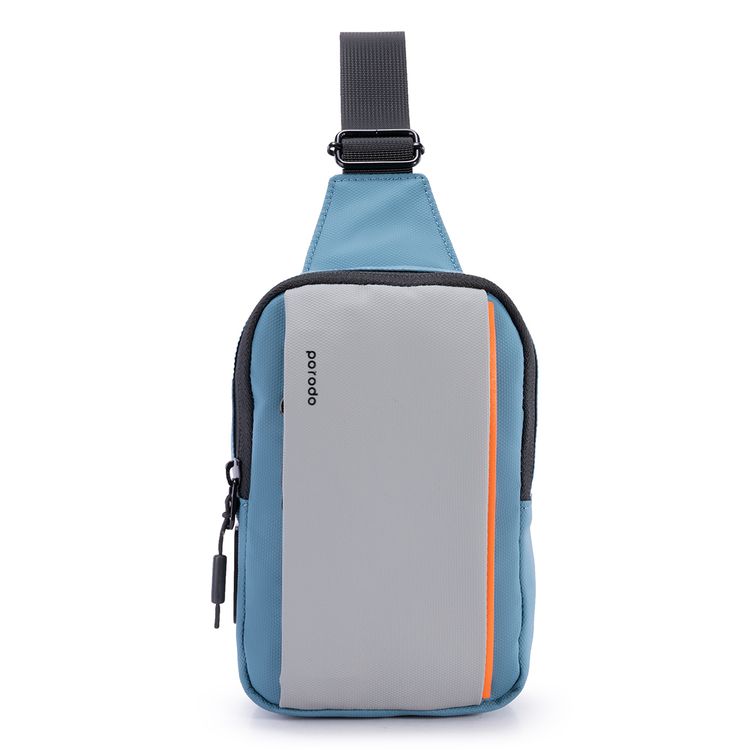 Porodo Lifestyle Sling Bag with Adjustable Shoulder Strap, Durable Material, Smooth Zipper, Type-C Charging Port, PD 20W, Water Resistant - Black / Blue