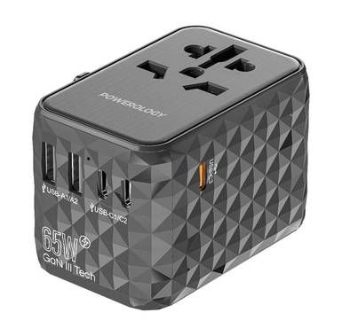 Powerology 65W PD Universal Multi-Port Travel Adapter wit...
