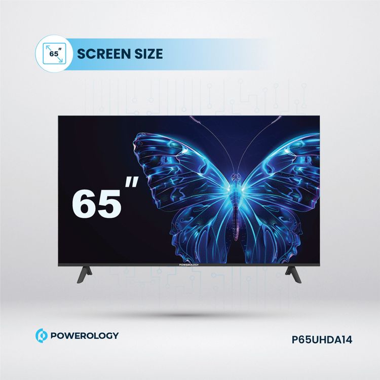 Powerology Android Smart TV 65" with HDR Support, 3 HD Inputs, 1.5GB RAM Memory Size, YouTube, Netflix, & Shahid Support, 4K Ultra HD - Black