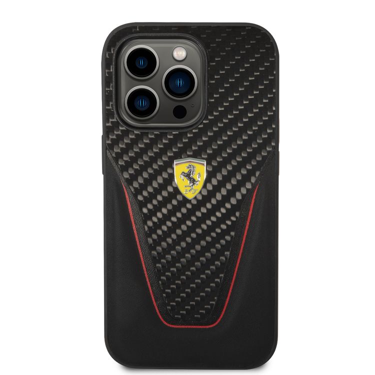 Ferrari Carbon Fiber and Leather Case Aperta  iPhone 14 Pro Max - Black