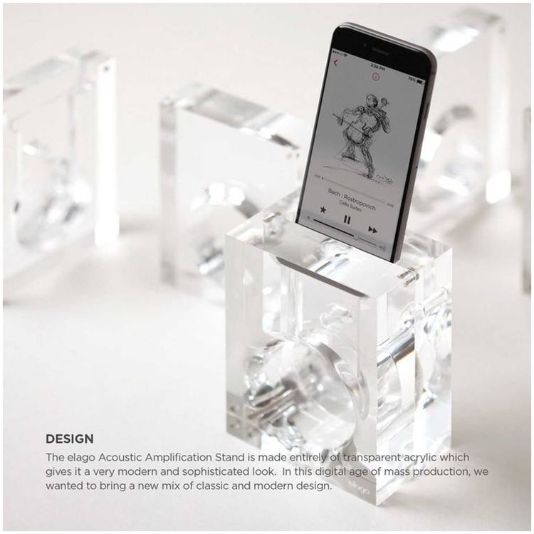 Elago Acoustic Amplification Stand Compatible with iPhone 6/7, Classic & Modern Design, Transparent Acrylic, Increases the Volume, Convenient, Cable Management, Easy Installation
