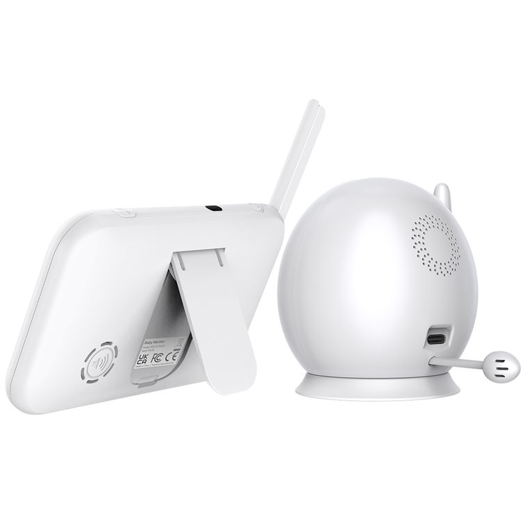 Porodo Lifestyle Lumi 2000mAh Battery Capacity Baby Smart Monitor with Crying Alarm, Two-Way Audio, Night Vision, Cable Holder, 6-Level LCD Brightness, Feeding Reminder, Temperature Detection, VOX Mode, Zoom In/Out, 6-Level Volume Control, Two-Way Audio, USB-C Charging Interface - White