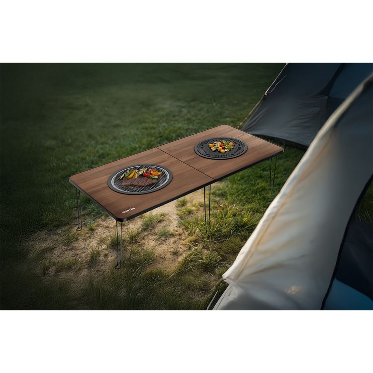 Green Lion Fold Grill Mate Camping BBQ Table with Heat Vents, Removable Grills, Charcoal/Briquettes Fuel, 300–400°C Heat Limit, Durable Construction, Easy to Clean, Foldable Design, Removable Charcoal Tray, Lightweight - Wood 