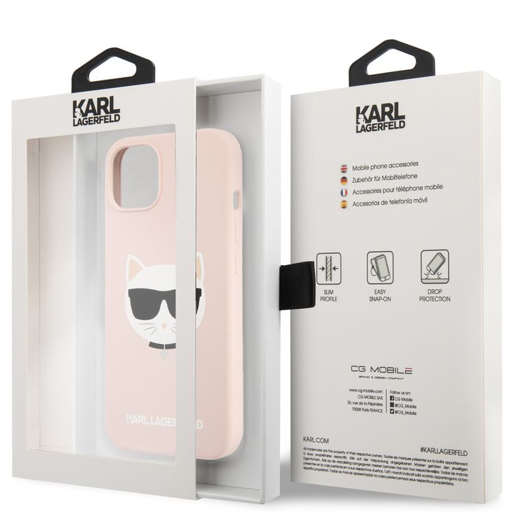 CG MOBILE Karl Lagerfeld Liquid Silicone Case Choupette Head Compatible for iPhone 13 (6.1") Easy Access to All Ports, Anti-Scratch, Shock Absorption