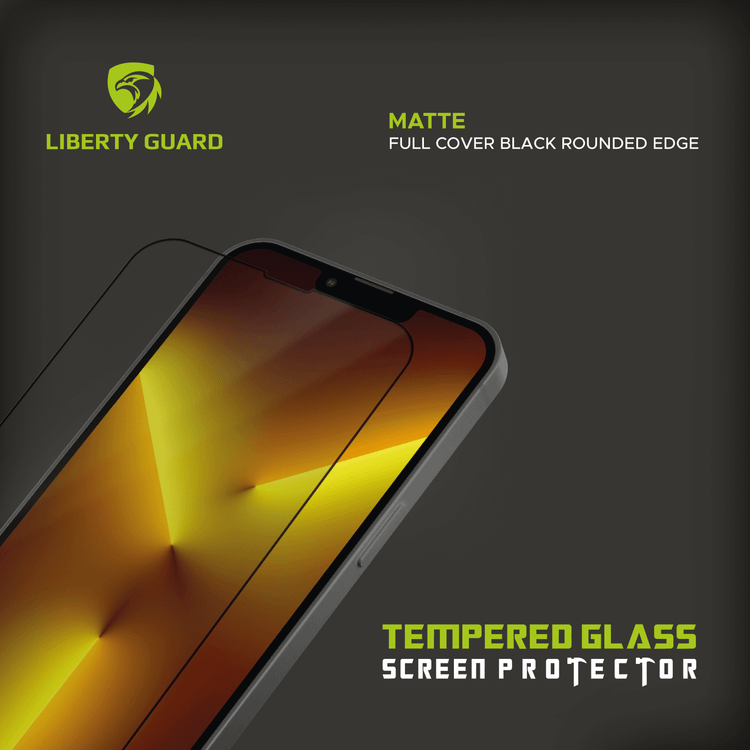 واقي شاشة أسود مطفي من Liberty Guard بحافة مستديرة سوداء لهاتف iPhone 13 Pro Max، مضاد للصدمات والتأثيرات - شفاف