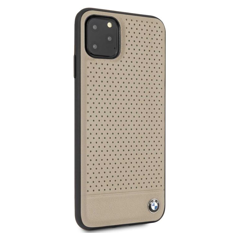 CG MOBILE, BMW Perforated Leather HardCase Compatible w/ iPhone 11 Pro Max, Premium Leather, Anti-Scratch, Camera Protection, Easy Access to All Ports - Grey