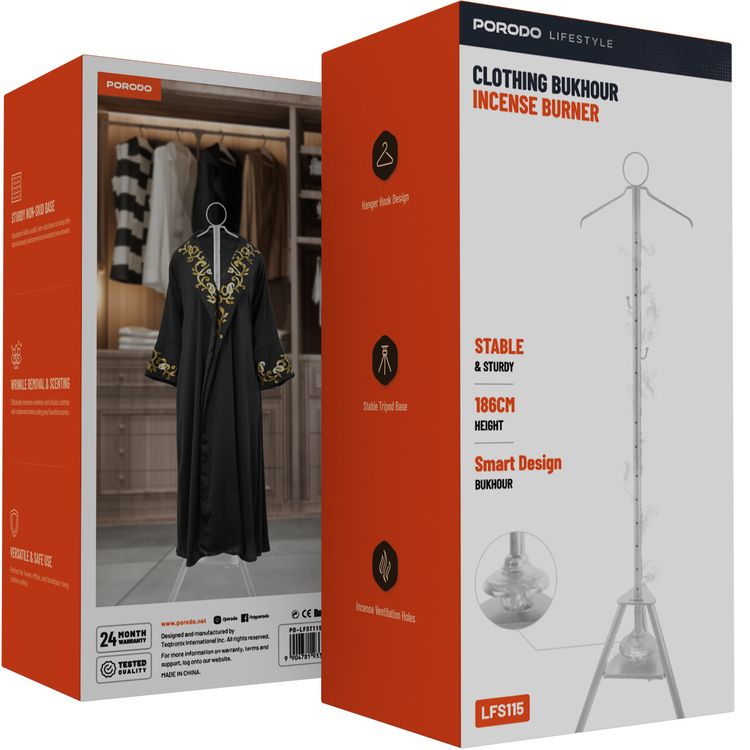 Porodo Lifestyle Clothing Bukhour Incense Burner, 186 cm Height, Smart Design, Hanger Hook, Stable Tripod Base - White