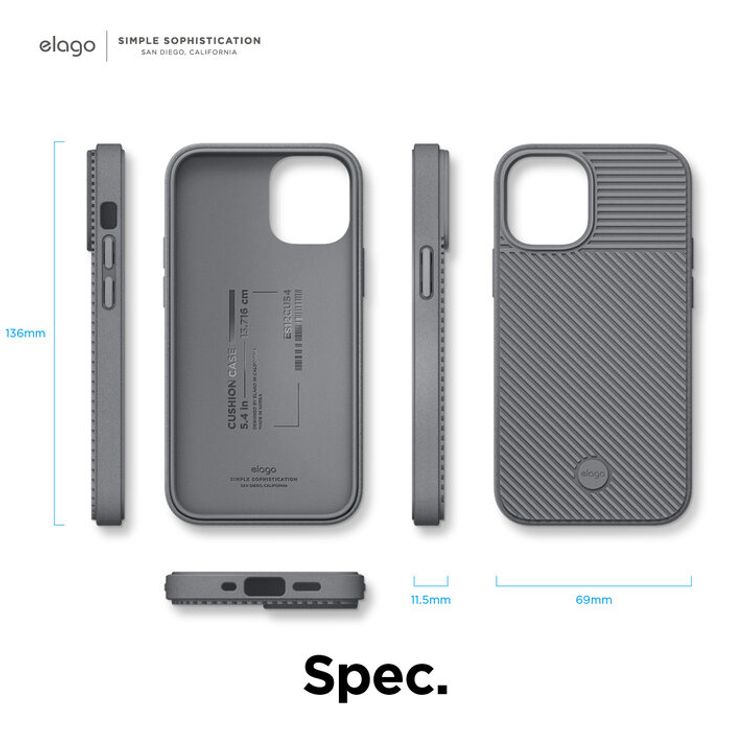 Elago Cushion Case Compatible w/ iPhone 12 Mini (5.4") Full Protection, Slim, Shock Absorbing Design, Supports Wireless Charging, Raised Lip for Camera Protection - Dark Grey