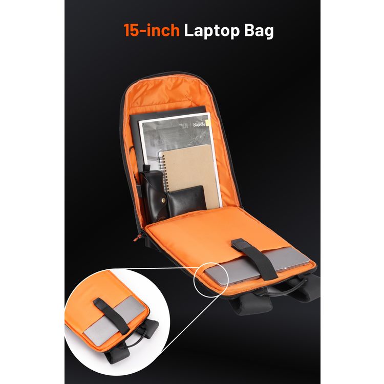 Porodo Gaming PU Laptop Backpack with USB-C Port, Up to 15" Laptop Compatibility, PD 20W, Water-Resistant, Multiple Pockets - Black