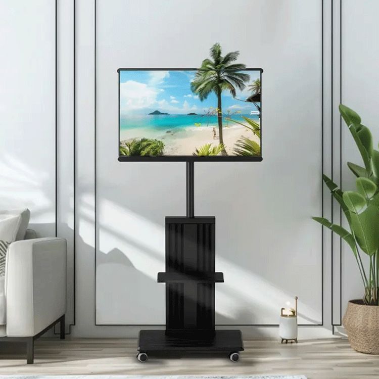 Porodo Mobile TV Stand with 35kg Maximum Weight Capacity, 32"-75" Screen Size Compatibility, Dynamic Swivel & Tilt, Up to 1.36m Height Adjustability - Black