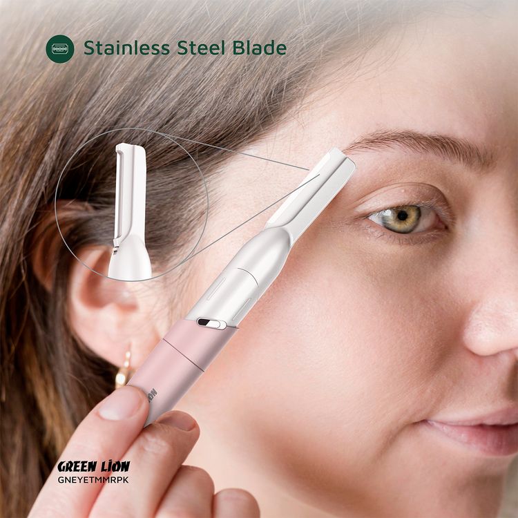 Green Lion Eyebrow Hair Trimmer with Adjustable Angle & Planner, ABS Material & Stainless Steel Blade, Replaceable AAA Battery, Skin Friendly, Precision Trimming, Ergonomic Design - Pink
