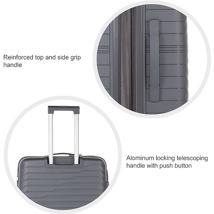 مجموعة حقائب سفر HT مكونة من 3 قطع، مصنوعة من مادة البولي بروبيلين (PP) الصلبة - رمادي غامق