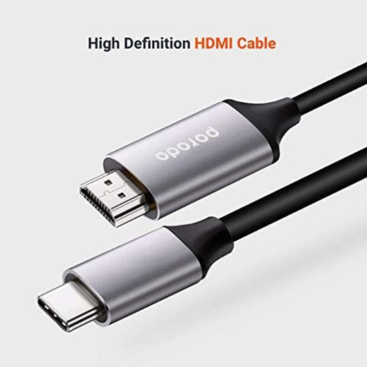 كابل بورودو من النوع سي إلى 4ك HDMI بطول 2 متر / 6.6 قدم مع غلاف ألومنيوم فاخر ، فيديو 4ك @ 60 هرتز ، موصل HDMI عالي الدقة ، وصلة من مادة بولي فينيل كلوريد متينة ، سلك توصيل وتشغيل - رمادي