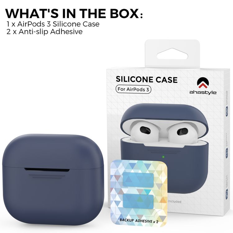 AhaStyle PT176-NB Full Cover Silicone Case for Airpods 3 Drop Shock Protection, Front LED Visible Cover with Carabiner Suitable with Wireless Chargers - Blue
