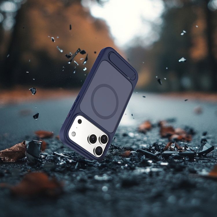 Levelo Matteo Hybrid Kickstand Case with Matte Design for iPhone 17 Pro, Anti-Fingerprint Coating, Impact-Resistant Corners, Raised Bezels for Camera & Screen, MagSafe Compatible, Shock-Resistant Bumper, Drop-Tested - Dark Blue