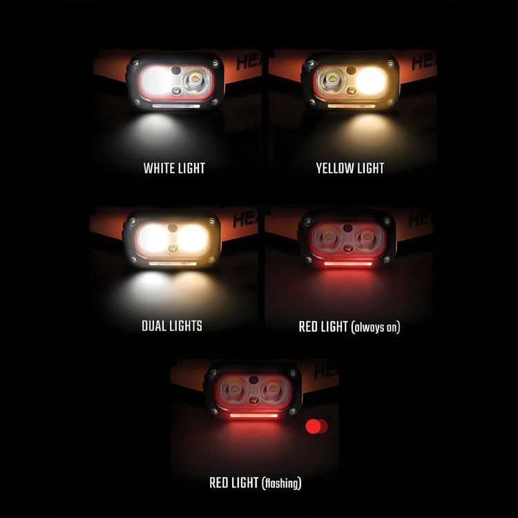 Porodo Wave-Sensor Rechargeable LED Headlamp with 5 Light Modes, 800mAh Battery, Up to 6 Hours Run Time, 10cm Sensor Range, Adjustable Elastic Headband - Orange