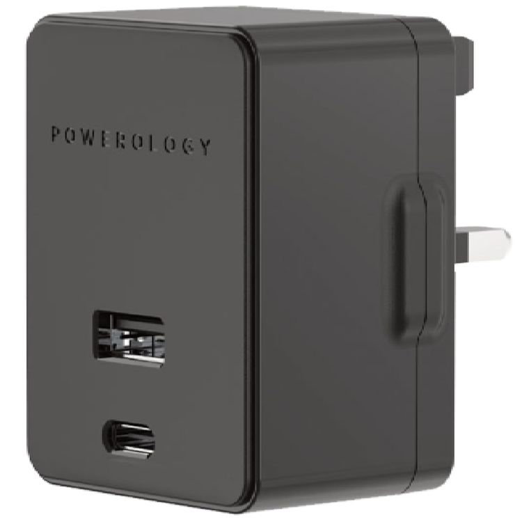 Powerology USB Port and Ultra-Quick PD Charger 2.4A / 18W with Type-C to Type-C Cable 1.2m - Black