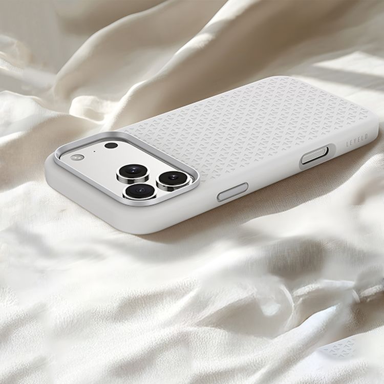 Levelo Fiora MagSafe Liquid Silicone Case for iPhone 17 Pro, Strong Magnets, Aluminum Alloy Frame for Camera & Buttons, Shock-Resistant Bumper, Premium Silicone Grip - Silver