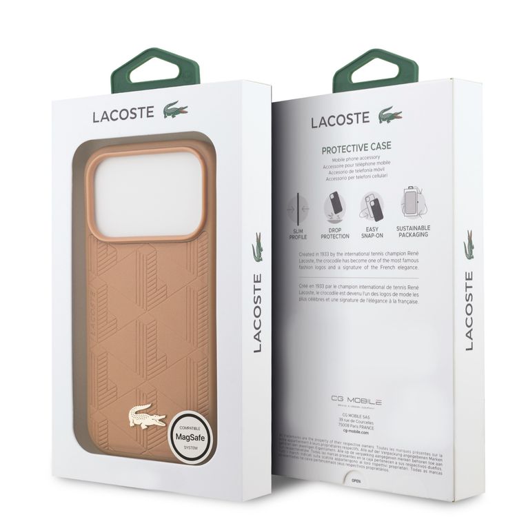 Lacoste MagSafe PU Leather Case with Monogramme & Gold Logos for iPhone 17 Pro Max, Drop Protection, Sustainable Packaging, Easy Snap-On Design, Slim Profile - Pink