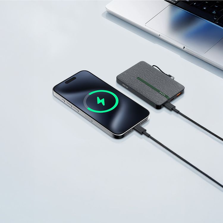 Green Lion KYOTO 10000mAh Power Bank with USB-C to USB-C Cable Strap, LED Indicator, 20W PD Fast Charging, 22.5W Output Power, Flight Approved - Black 