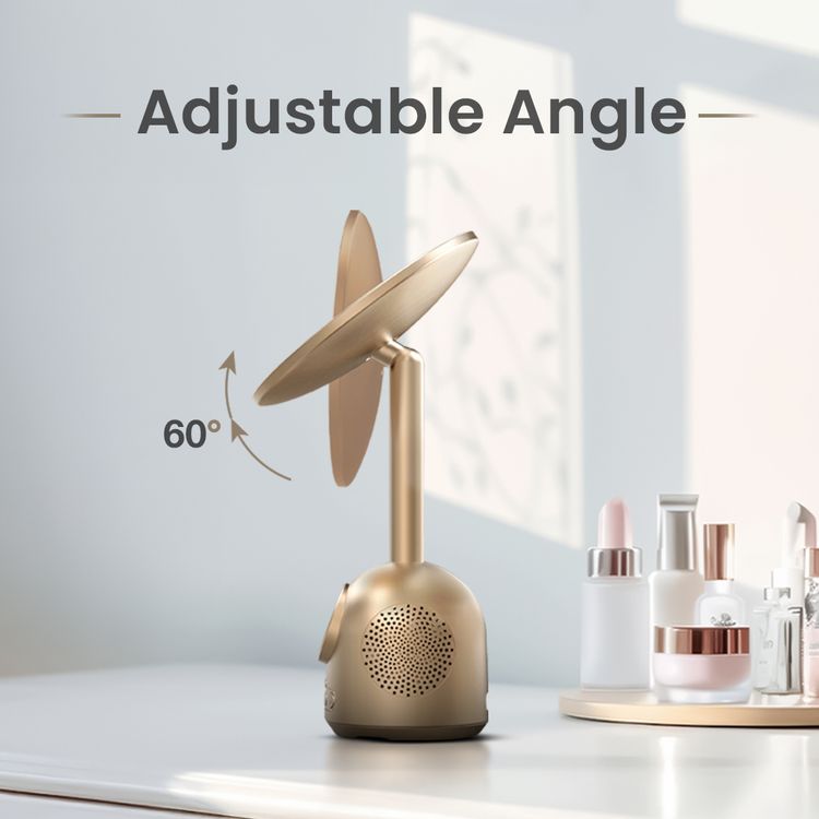 Green Lion Makeup Mirror with Bluetooth Speaker, MagSafe Charger, 3-Level LED Light, Bluetooth Version 5.1, 5000-6500K Color Temperature, 26 LED Beads, 60° Rotation, Type-C Charging Port, ABS & Glass Material - Gold