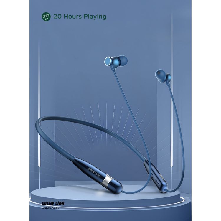 Green Lion Neck X Wireless Neckband with Magnetic Control, Comfortable to Wear, IPX3 Water Resistance Level, Type-C Charging Port - Blue