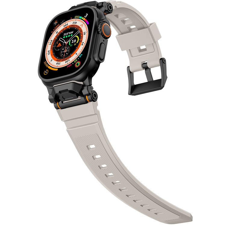 Levelo Nico Watch Strap for Apple Watch 49/46mm with Metal Buckle Closure, Compatible with SE Series 9, 8, 7, 6, 5, Silicone & Stainless Steel Finish, Lightweight & Flexible Fit, Sweat-Resistant & Water-Resistant, Hypoallergenic Material, Extended Band Interaction - Moonlight White