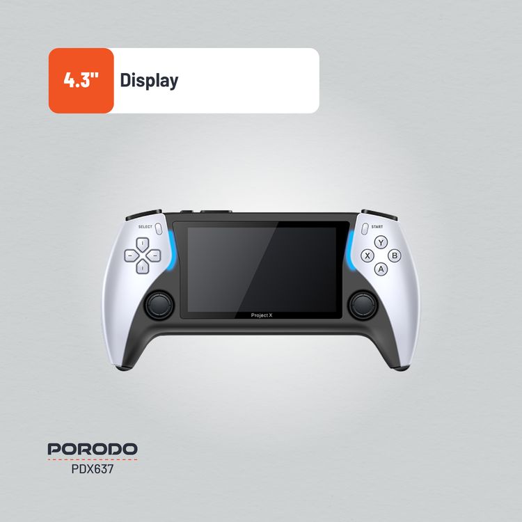 وحدة تحكم الألعاب بورودو جيمينج أركيد X مع مخرج فيديو HDMI، تدعم جهاز تحكم خارجي، قراءة الكتب الإلكترونية، نقل بيانات عالي السرعة، سعة بطارية 2500 مللي أمبير، شاشة بحجم 4.3 بوصة - بالألوان الأسود والأبيض.