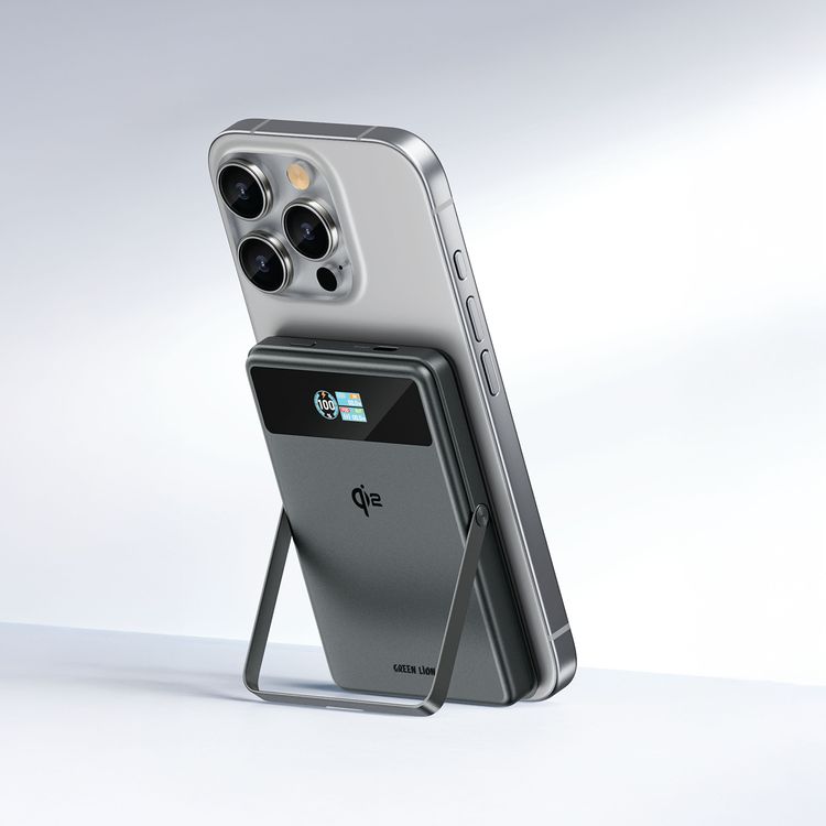 Green Lion Vista 10000mAh with Magsafe Compatible, PD20W Output, Flight Approved, Foldable Stand, Real-Time TFT Display, Built-in Kickstand - Black