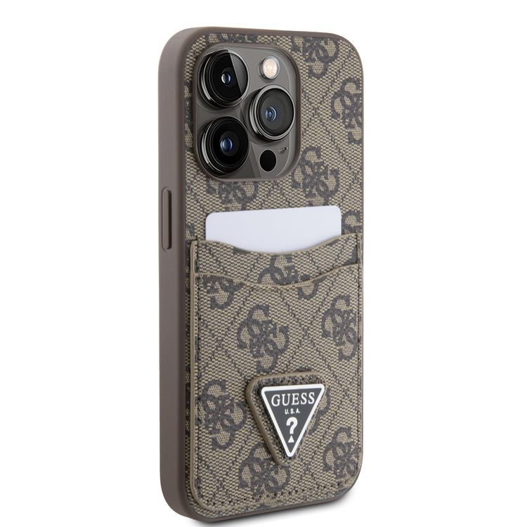 Guess PU Leather Case with Double Card Slot 4G Double Triangle Logo - Brown - iPhone 15 Pro