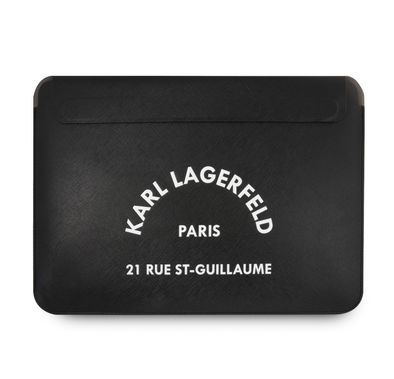 Karl Lagerfeld Saffiano Computer Sleeve 16" Compatible for a 16-inch notebook / tablet, Slim Lightweight Portable Storage Bag, Protective Case Cover, Officially Licensed - Black