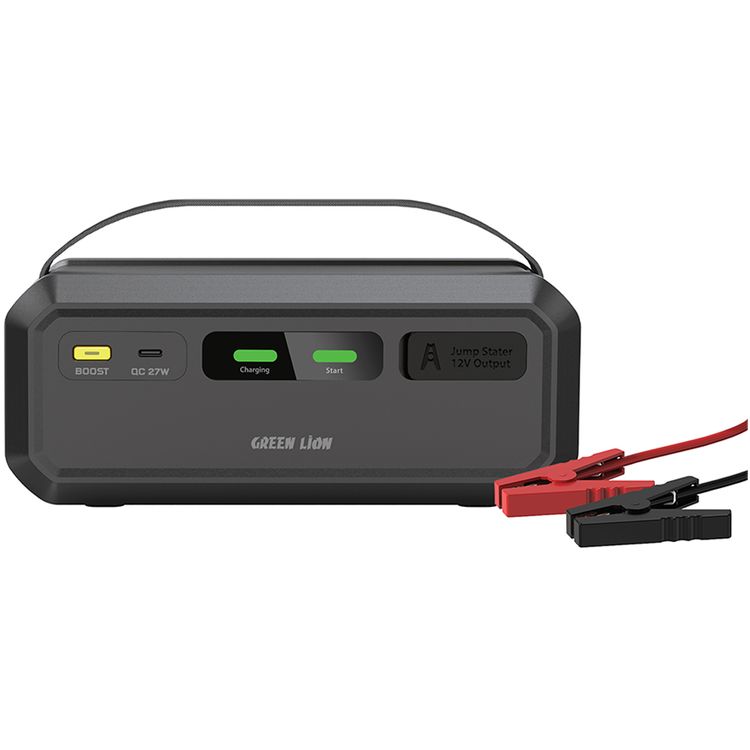 Green Lion Super Capacitor 12V Jump Starter with Up to 10 Years Lifespan, Up to 3 Minutes Charging Time, ABS & PC Shell Material, 1000A Max Peak Current, Car Battery Clip & USB-C Charging Input, Up to 4.0L Diesel Engines, Up to 7.0L Gasoline Engines, LED Status Indicators - Black