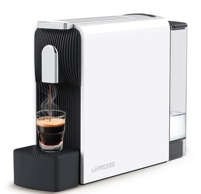 LePresso Baristo Espresso Machine with Powerful Italian Pump, 550mL Water Tank Capacity, 1200W Rated Power, Customizable Volume Control, Removable Drip Tray, Compatible with Nespresso Capsules - White